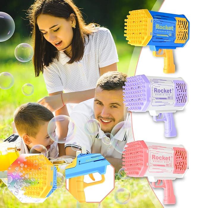Bubble Machine Blaster - Purple Bubble Gun for Kids, , Automatic Bubble Machine Gun with 69 Holes, LED Lights, 5000 Bubbles per Minute, Funny Bubble Blaster Gun for Outdoor Activity