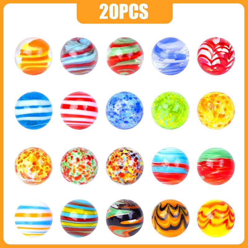 20 count Handmade Glass Marbles, Colorful Round Marbles 16mm 0.6inch Unique Marlbes for Kids Marble Game Decoration Gift