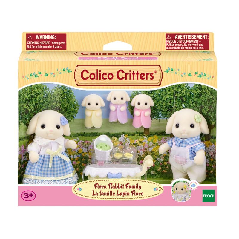 Calico Critters Flora Rabbit Family, Set of 4 Collectible Doll Figures