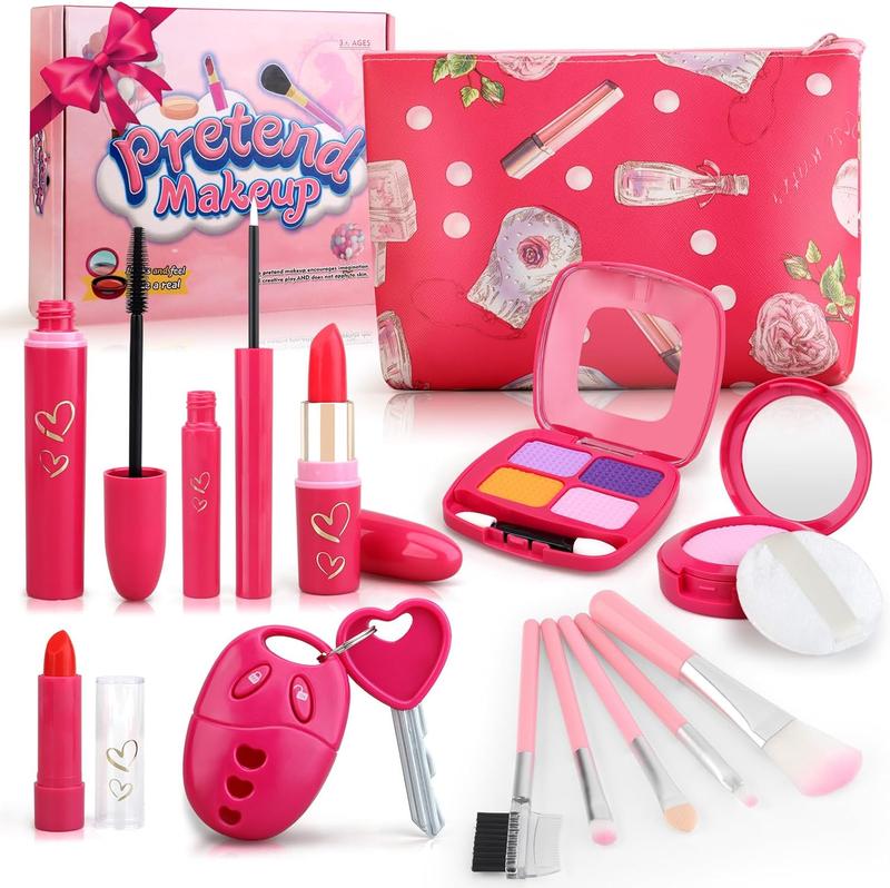 Christmas gift Toddler Girl Toys, Basic Pretend Makeup Kit for Girls, Kids Play Makeup Set for Kids 3-5 4-6, Toddler Makeup Kit with Fake Makeup Set, Car Key & Make up Toy for Age 3 4 5 Year Old Girl Gifts