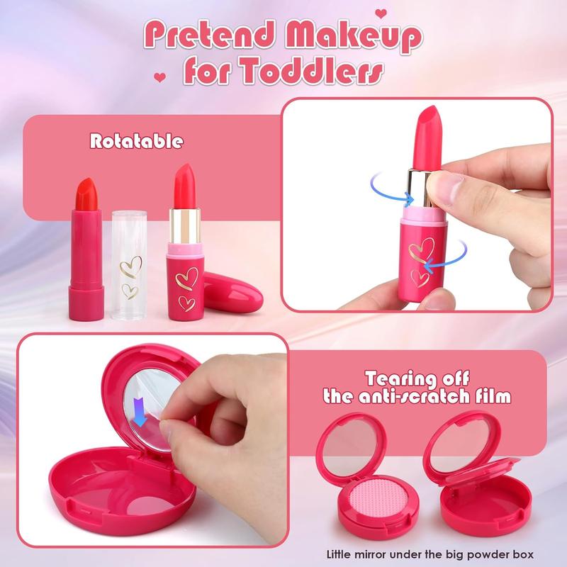Christmas gift Toddler Girl Toys, Basic Pretend Makeup Kit for Girls, Kids Play Makeup Set for Kids 3-5 4-6, Toddler Makeup Kit with Fake Makeup Set, Car Key & Make up Toy for Age 3 4 5 Year Old Girl Gifts