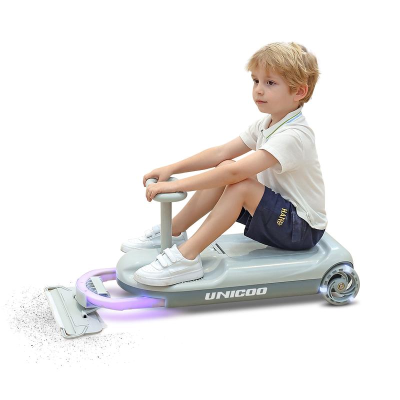 UNICOO Mop-N-Zoom Go Kart for Kids, 12V Electric Go Cart w Floor Cleaning Feature, Large Storage - Indoor Outdoor Kids Go Kart, 5 Adjustable Speeds, Strong & Quiet Performance, Ages 3+
