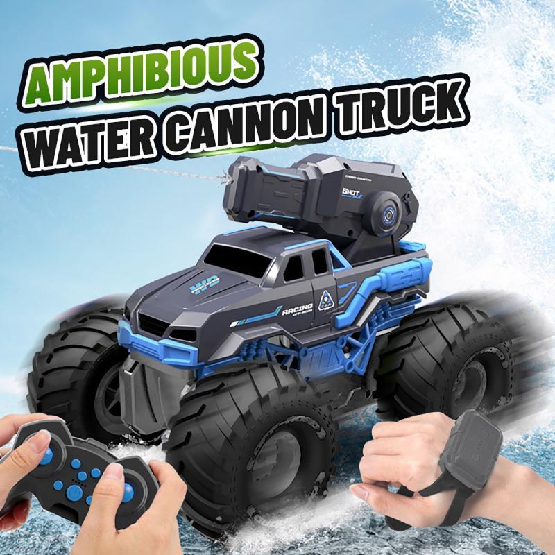 Remote Control Monster Truck, 1 Box Water Spray Car with Remote Control & Accessories, Waterproof Durable 4WD Amphibious Remote Control Car