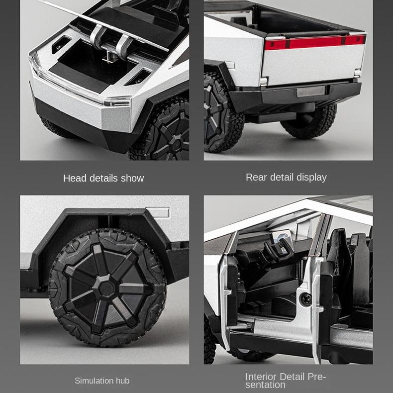 Friction-Powered 1:32 Scale Tesla Cybertruck with LED Lights, Sound Effects, and Pull Back Action – Perfect Toy for Display and Play