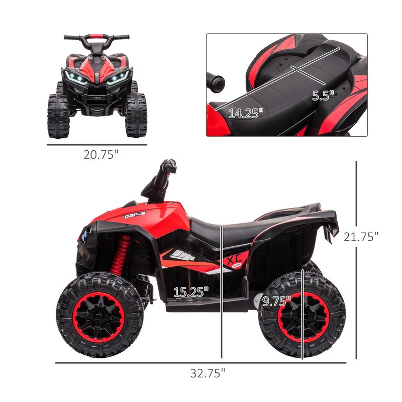 Aosom 12V Kids ATV Quad Car with Forward & Backward Function, Four Wheeler for Kids with Wear-Resistant Wheels, Music, Electric Ride-on ATV for Toddlers Ages 3+ Years Old