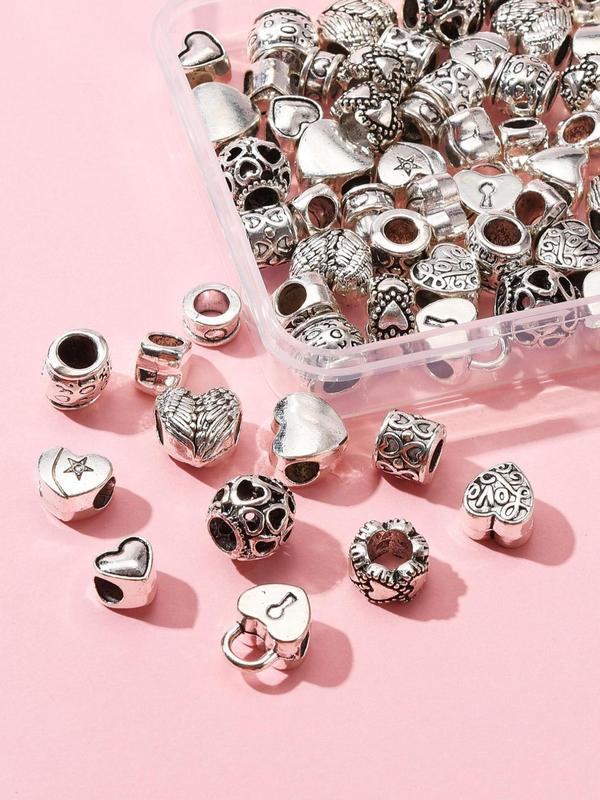 Boho Style Vintage Heart Design Beads, 1 Box 12 Styles Retro Beads for Necklace & Bracelet Charm, Chic Trendy DIY Material for Jewelry Making