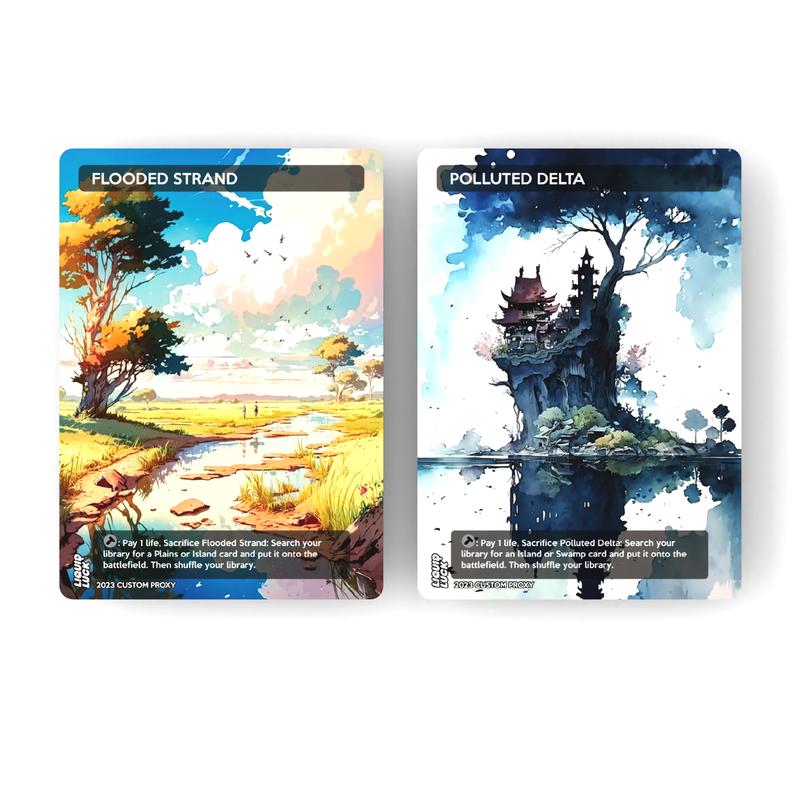 Anime Watercolor Proxy Fetch Lands Set - Proxy Playtest Fetch Lands Set for Commander EDH cEDH