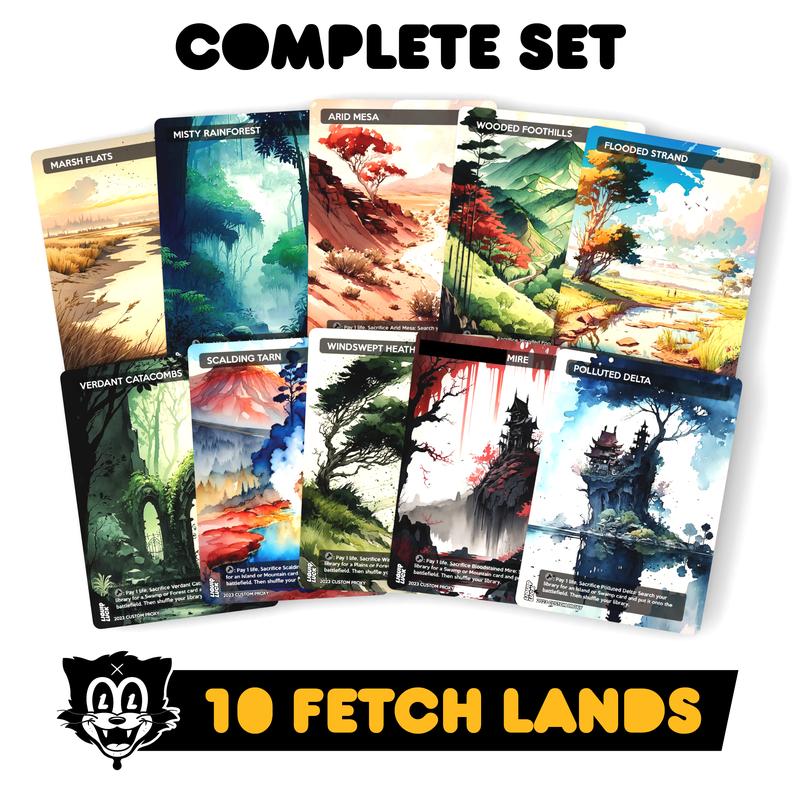 Anime Watercolor Proxy Fetch Lands Set - Proxy Playtest Fetch Lands Set for Commander EDH cEDH