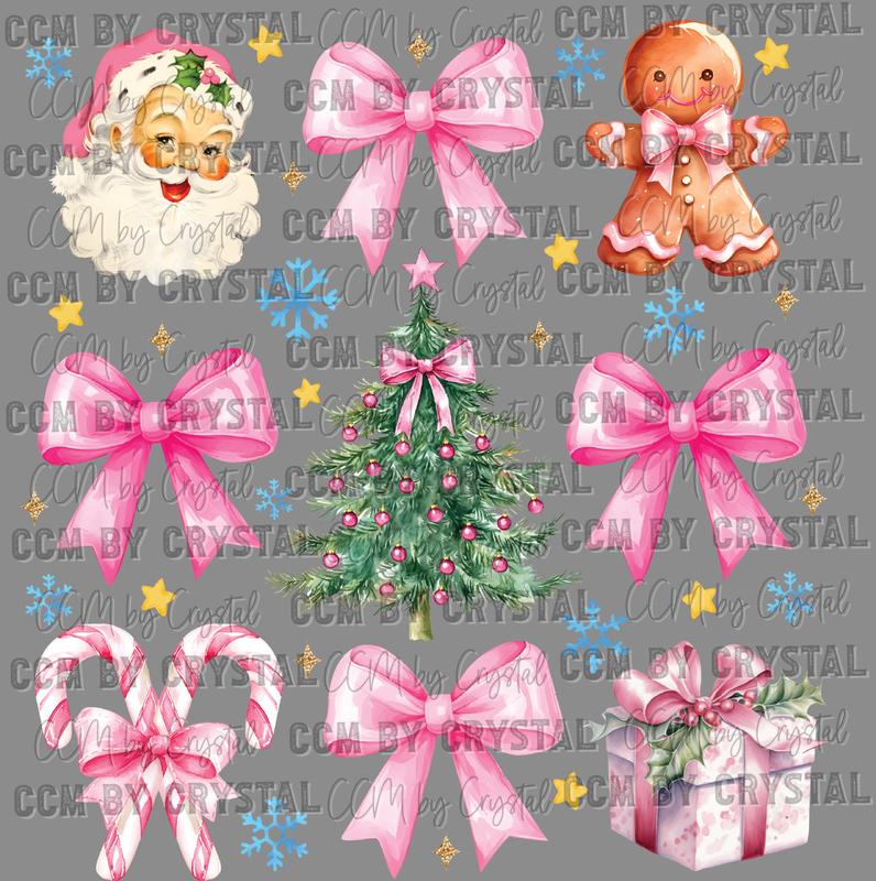 Christmas Pink Santa Bows Ready to Press DTF Transfer for T-Shirts - Ready to Press Sublimation CCMbyCrystal