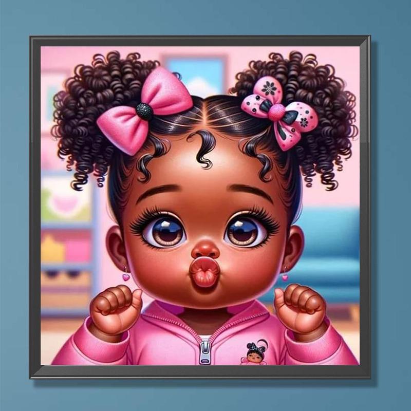 DIY Artificial Diamond Arts Painting Kit Without Frame, 1 Set Pink Cartoon Girl Pattern DIY Painting, Handmade Craft Wall Art Decoration