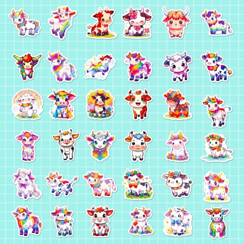 Cartoon Cow & Rainbow Pattern Sticker (100pcs), Cute Waterproof Decorative Stickers, DIY Decals for Water Bottle, Laptop, Phone Case, Scrapbooking, Journal Making