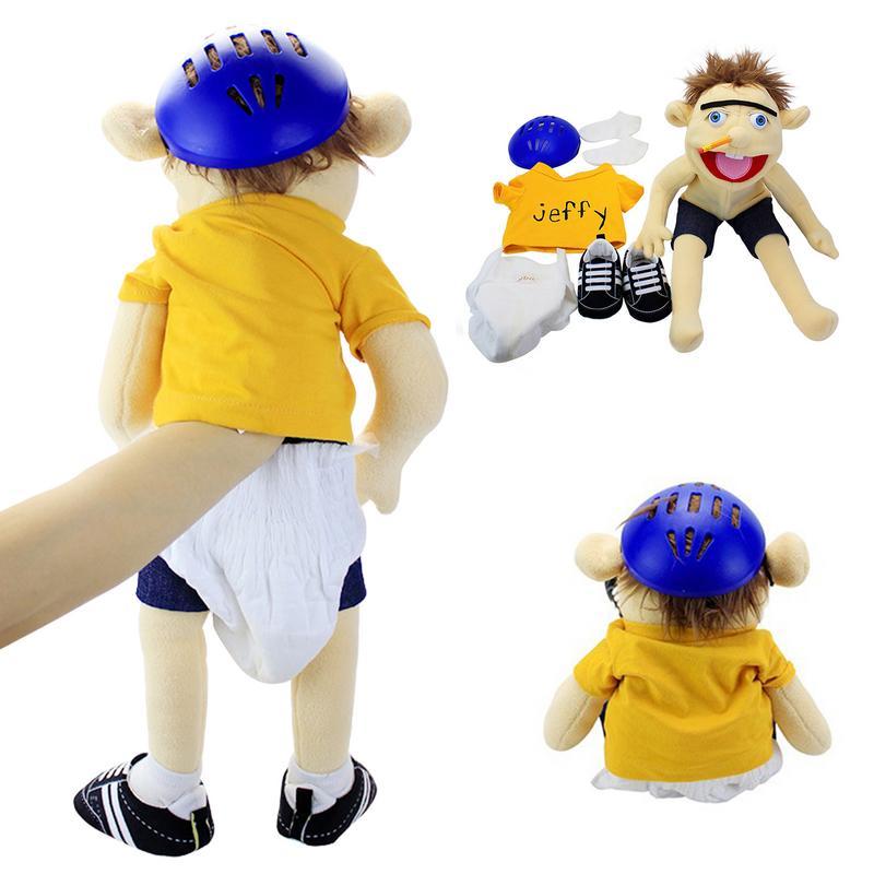 60cm Jeffy Hand Puppet Plush Jeff Mischievous Funny Puppets Toy with Working Mouth Educational Baby Toys Cospaly Plush Doll