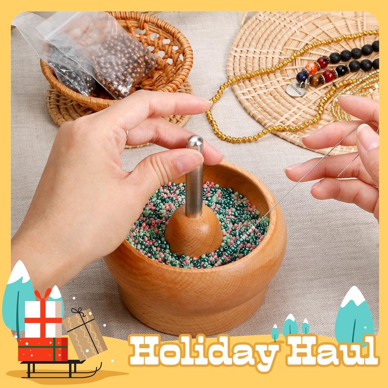 Tilhumt Bead Spinner for Jewelry Making, Effortless Rotating Bead Spinner Kit with Beads, Trays, Scoop, and 2 Big Eye Beading Needles for Making Seed Clay Beads Bracelets, Necklace and Waist Chain