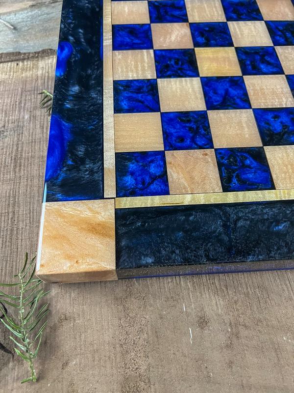 Black Onyx Deep Blue Maple Wood Chess Board (With Border)