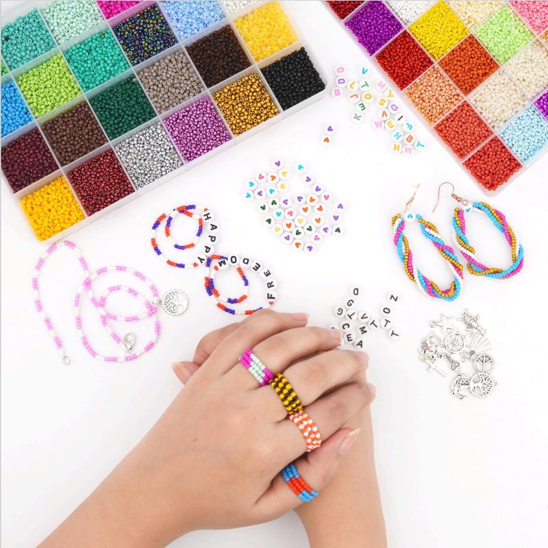 35000+ Pcs Beads for Jewelry Making, 2mm – Glass Beads with Letters, Hearts & Charms – Seed Beads for Bracelets, Rings, Necklace, Waist Chain