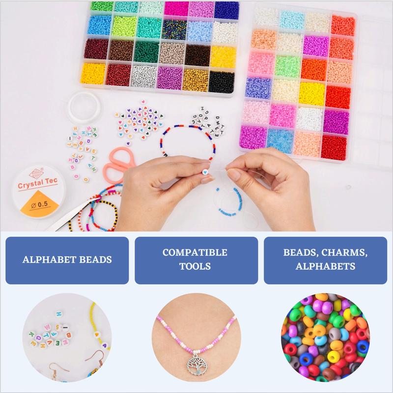 35000+ Pcs Beads for Jewelry Making, 2mm – Glass Beads with Letters, Hearts & Charms – Seed Beads for Bracelets, Rings, Necklace, Waist Chain