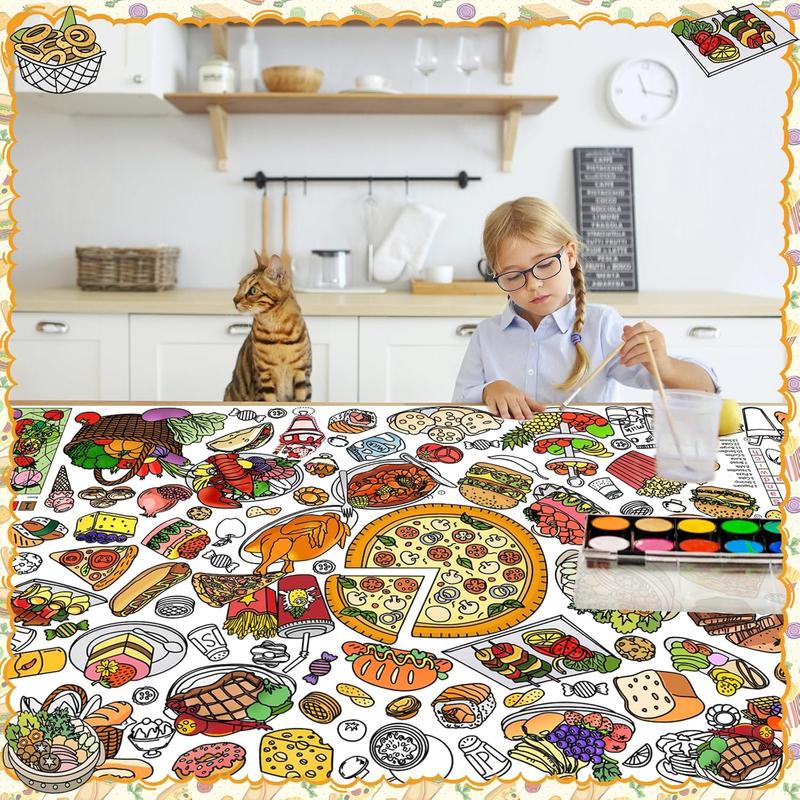 DDMY Giant Coloring Poster, 72 x 35.5 Inch Food Theme Coloring Table Cloth for Kids, Kids Art Craft Drawing Paper DIY Pizza, Turkey, Coloring Tablecloth Coloring Sheets for Classroom Kids Party Decor