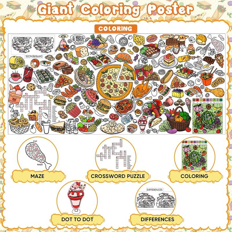 DDMY Giant Coloring Poster, 72 x 35.5 Inch Food Theme Coloring Table Cloth for Kids, Kids Art Craft Drawing Paper DIY Pizza, Turkey, Coloring Tablecloth Coloring Sheets for Classroom Kids Party Decor