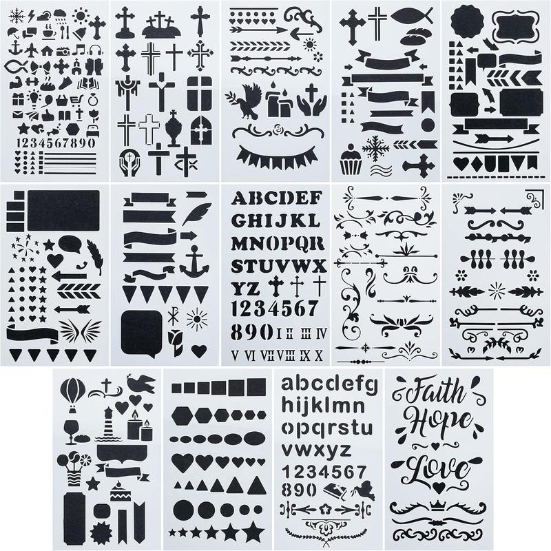 Bible Journaling Stencil, 4.2 x 7 Inch, 14 Sheets, Stencil Set Plastic Stencils For Planner