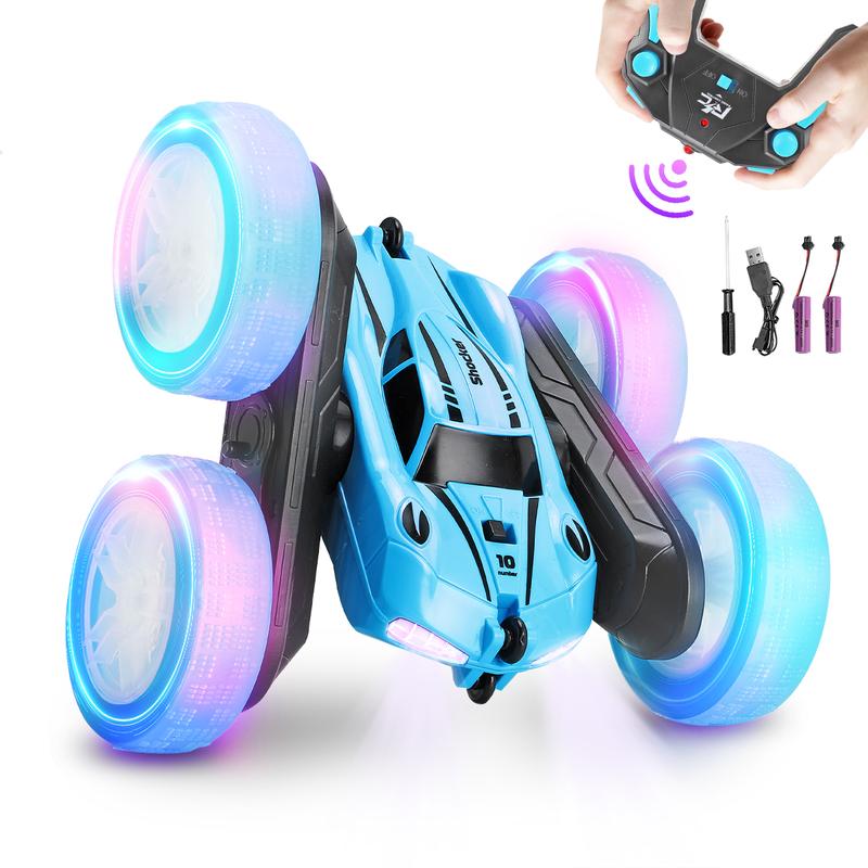 Remote Control Car RC Cars with Sides Light Strip and Headlights Double Sided 360 Flips Rotating RC Stunt Car,2.4Ghz All Terrain Toys for Kids Toy for Boys Girls Birthday Gift(Blue)