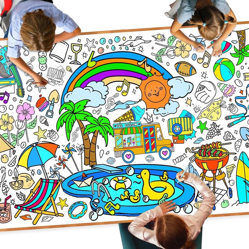DDMY Giant Coloring Poster, 72 x 35.5 Inch Food Theme Coloring Table Cloth for Kids, Kids Art Craft Drawing Paper DIY Pizza, Turkey, Coloring Tablecloth Coloring Sheets for Classroom Kids Party Decor