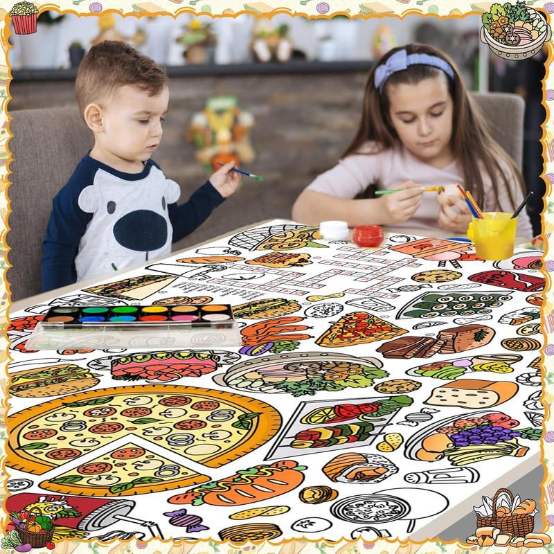 DDMY Giant Coloring Poster, 72 x 35.5 Inch Food Theme Coloring Table Cloth for Kids, Kids Art Craft Drawing Paper DIY Pizza, Turkey, Coloring Tablecloth Coloring Sheets for Classroom Kids Party Decor