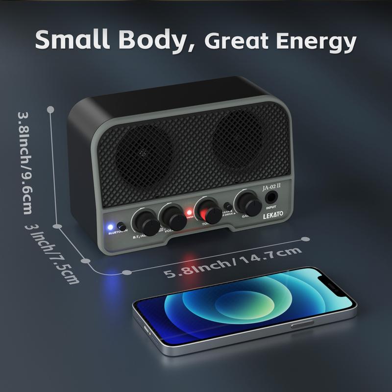 LEKATO JA02-II Mini Guitar Amp Rechargeable Amplifier Electric Guitar Amp 5W, Clean Overdrive,Bluetooth Guitar Amp Portable Guitar Amp for Daily Practice