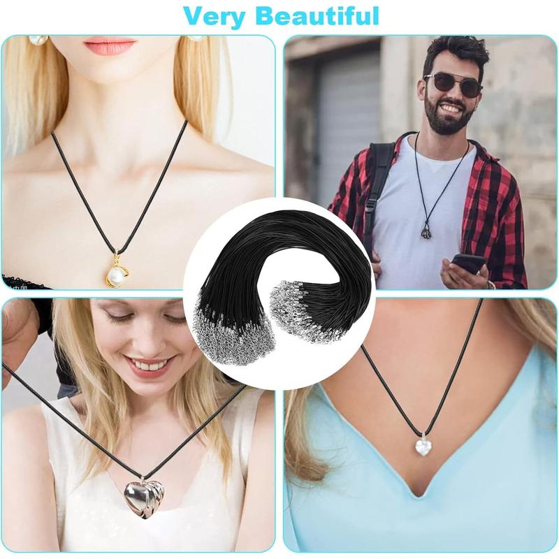 100PCs premium leather necklace chains bracelet cord with clasps for pendants, bulk waxed rope string, black, 18 