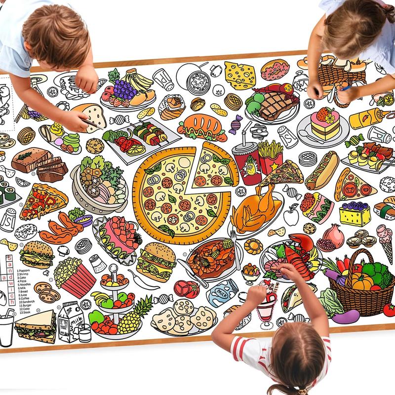 DDMY Giant Coloring Poster, 72 x 35.5 Inch Food Theme Coloring Table Cloth for Kids, Kids Art Craft Drawing Paper DIY Pizza, Turkey, Coloring Tablecloth Coloring Sheets for Classroom Kids Party Decor
