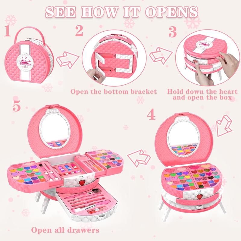Kids Makeup Kit for Girl, 66 Pcs Washable Makeup Set for Little Girls, Real Cosmetic Set Pretend Play Makeup Toy Beauty Set Christmas & Birthday Gift Age 3 4 5 6 7 8 9+ Year Old Kids Toddler Toys