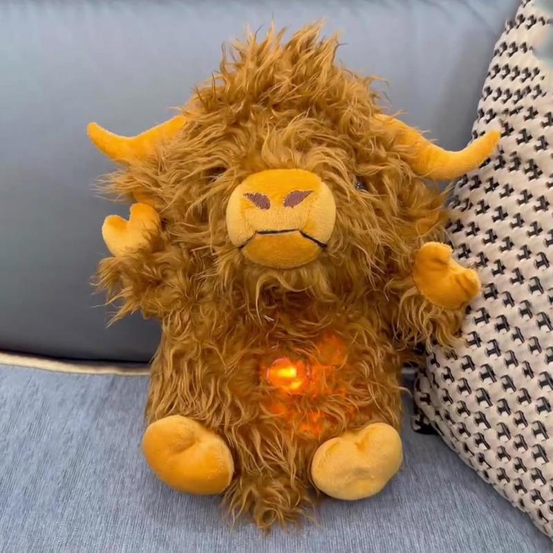 Cute Cow Stuffed Animal Soothing Breathing Cow Stuffed Toy  Breathing Action and Lighted Music