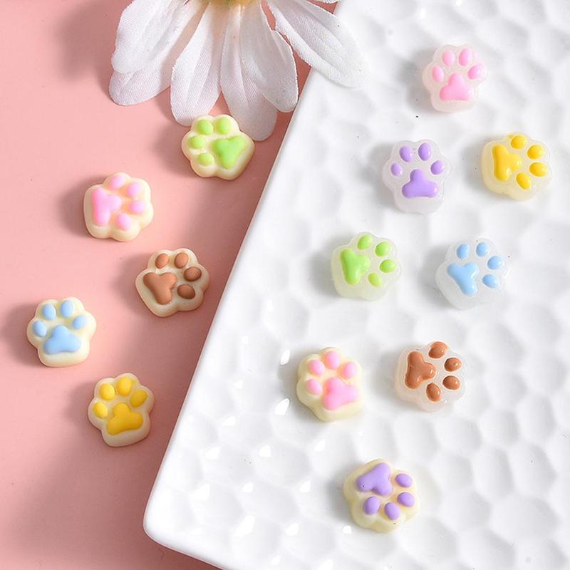 Random Color Cat Paw Design Resin Charms, 20pcs set Colorful Animal Paw Shape Charms, DIY Crafts for Jewelry Making, DIY Accessories for Bracelet & Necklace