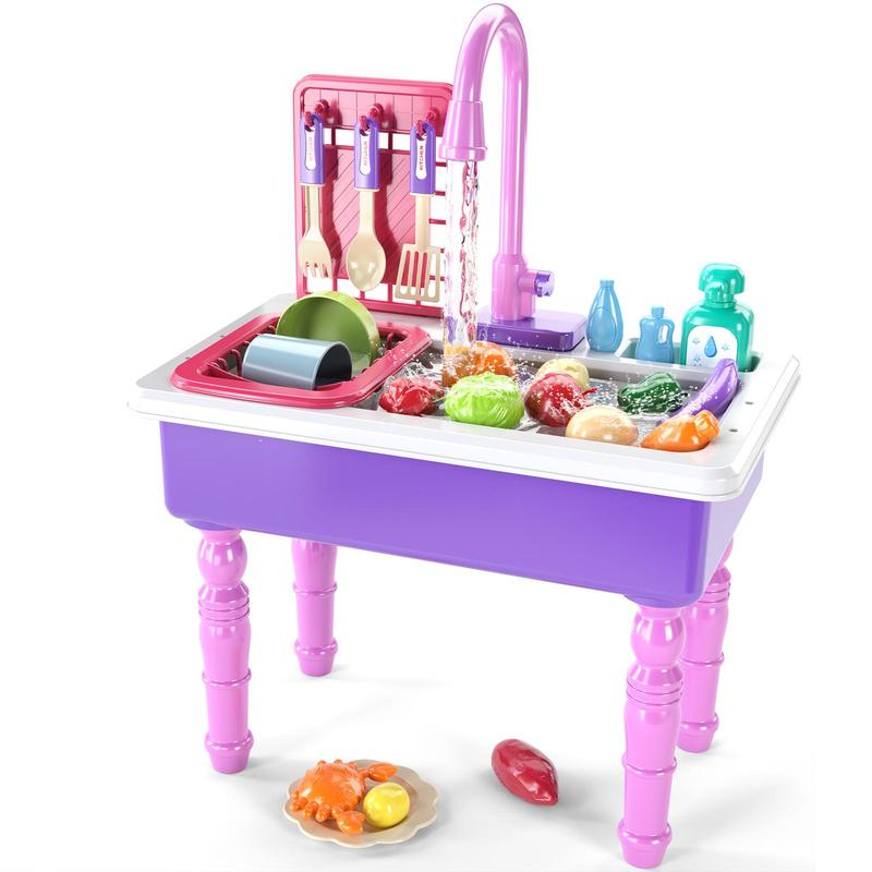 Electric Kitchen Sink Water Circulation Toy with Flowing Water Play Food Tableware Accessories Kitchen Set Toy Christmas Gift Role Play