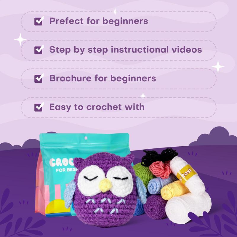 Penguin Owl Frog Crochet Kit, 1 Set Cute Animal Design Crochet Starter Kit Including Step-by-step English Video Tutorial, English Instruction Manual