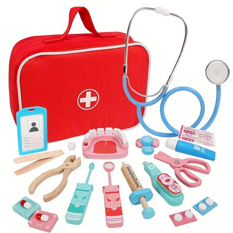 1set Wooden Doctor's Kit Doctor Role Play Set with Play Set for Christmas, Halloween Gift