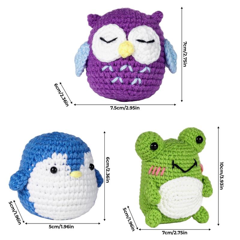 Penguin Owl Frog Crochet Kit, 1 Set Cute Animal Design Crochet Starter Kit Including Step-by-step English Video Tutorial, English Instruction Manual