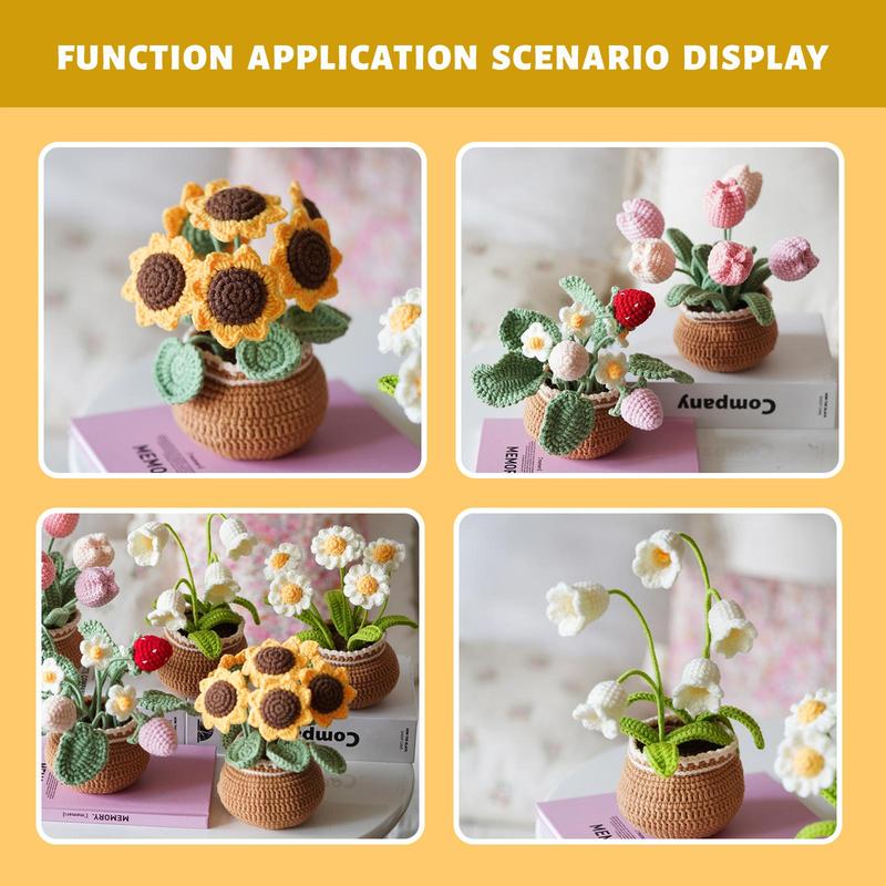 DIY Handmade Craft Kit for Potted Sunflower, 1 Set Crochet Starter Kit with Step-by-step Instructions & Video Tutorials, Crochet Kit for Beginners, Craft Supplies