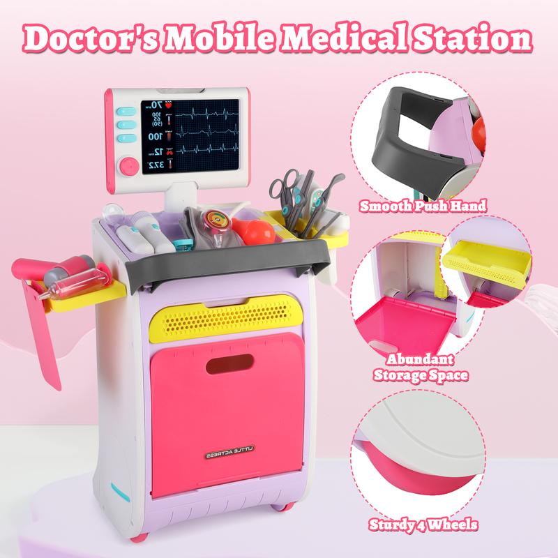 deAO Doctor Cart Kit Toy Pretend Doctor Playset Medical Instruments Role Play Medical Station Set, Christmas Gift