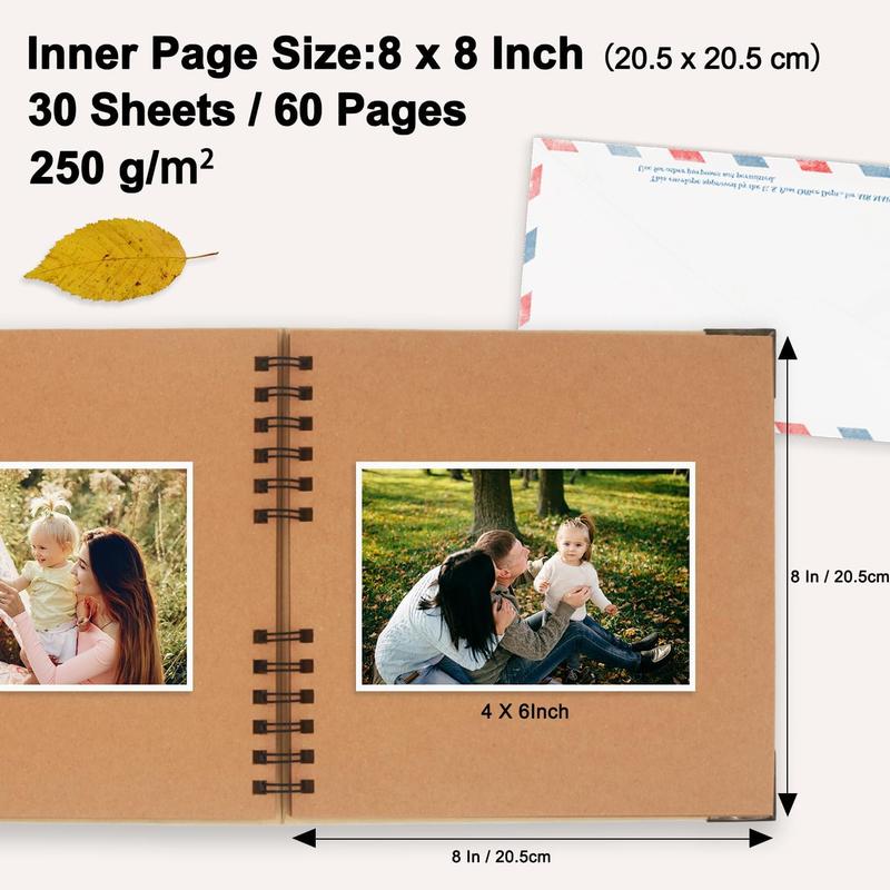 Scrapbook Album, 8 x 8 Inch Scrap book, 60 Brown Blank Pages Scrapbooks, Hardcover Photo Album Scrapbook,  Paper  Book, Traveling, Birthday & Holiday Gifts.