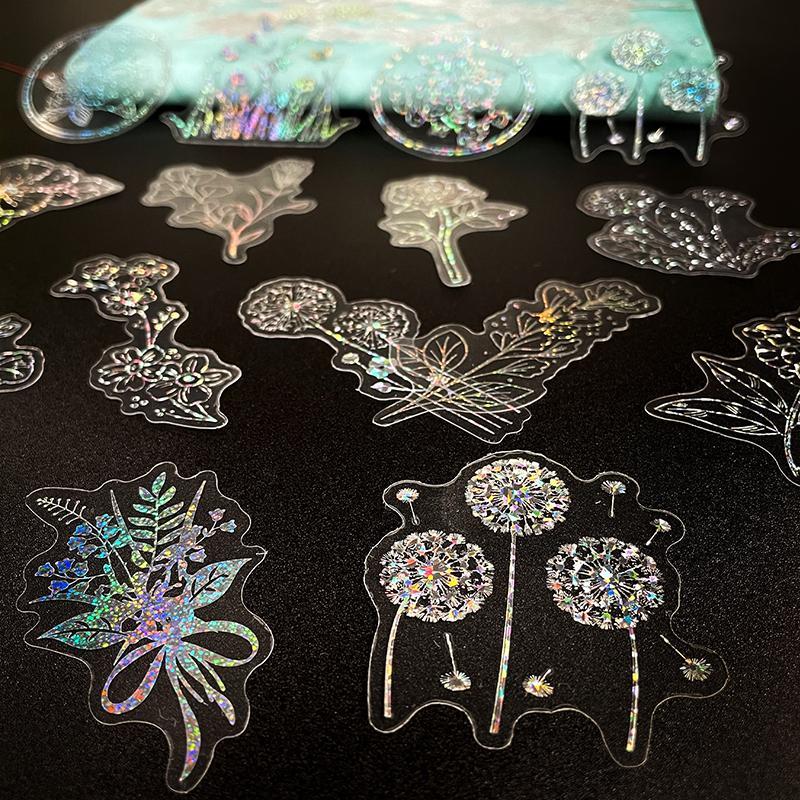 100pcs Plant Pattern Decorative Sticker, Creative Laser Sticker For DIY Scrapbook Diary Craft Decor