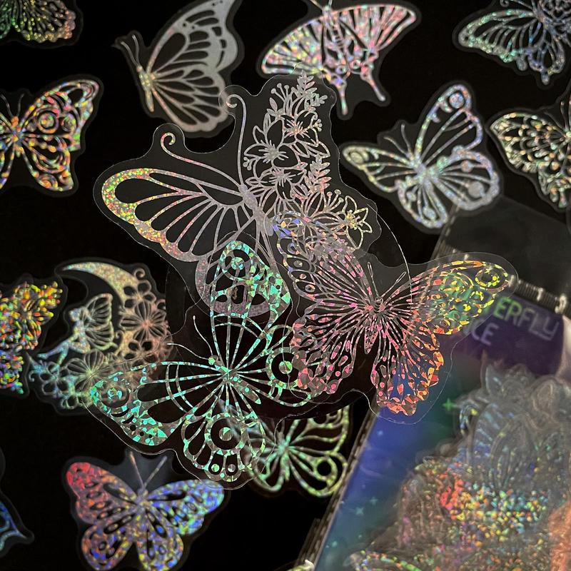 Holographic Stickers, 100pcs Transparent Laser Stickers, Colorful Butterfly Resin Transparent Decoration Stickers for Diy Scrapbook Journal Laptop Water Bottles, Decorative Decal Accessories