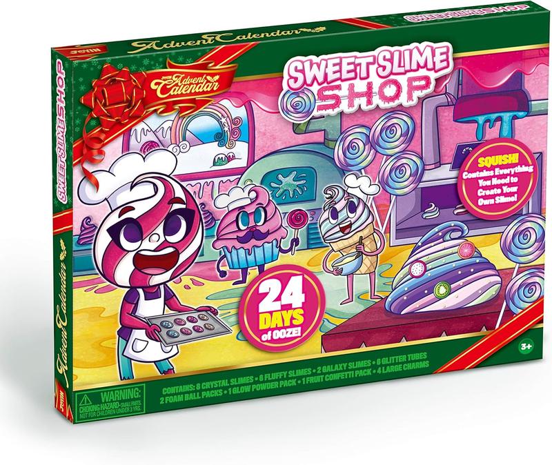 24 Days Christmas Advent Calendar 2024, 16 DIY Slime, Foam Balls, Fruit Slices & Glow in The Dark Powder