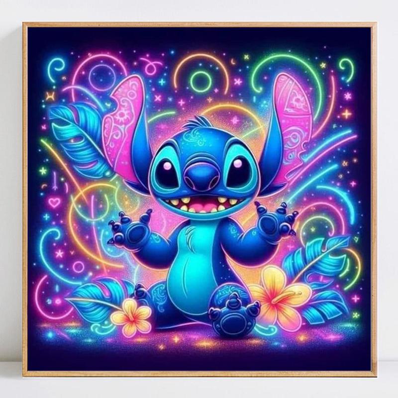 Stitch & Colorful Flowers Pattern DIY Diamond Arts Colorful Painting Kit without Frame, 5D Full Round Drill Embroidery, DIY Wall Art Decor for Home