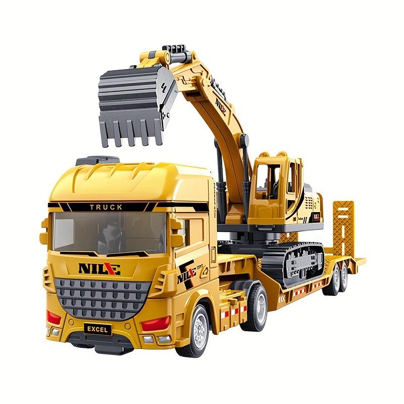 2 Large Inertia Toy Trucks Set - Manual Push Power, Excavator, Military Tank, Educational Engineering Playset with Transport Trailers for Kids Aged 3-6 Years, Develops Fine Motor Skills, Encourages Imaginative Play and Learning