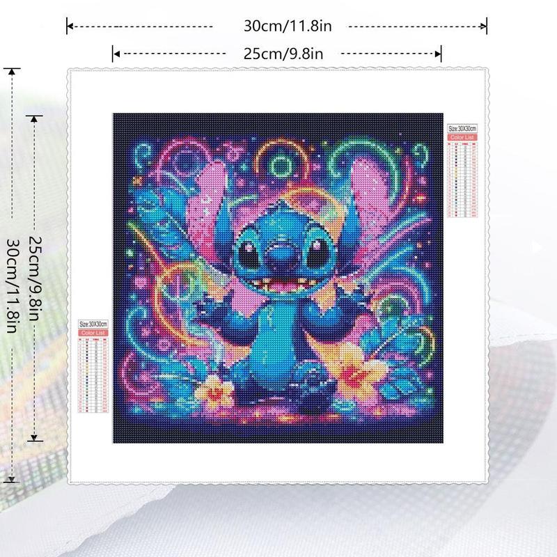 Stitch & Colorful Flowers Pattern DIY Diamond Arts Colorful Painting Kit without Frame, 5D Full Round Drill Embroidery, DIY Wall Art Decor for Home