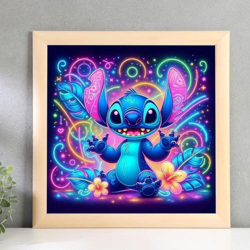 Stitch & Colorful Flowers Pattern DIY Diamond Arts Colorful Painting Kit without Frame, 5D Full Round Drill Embroidery, DIY Wall Art Decor for Home