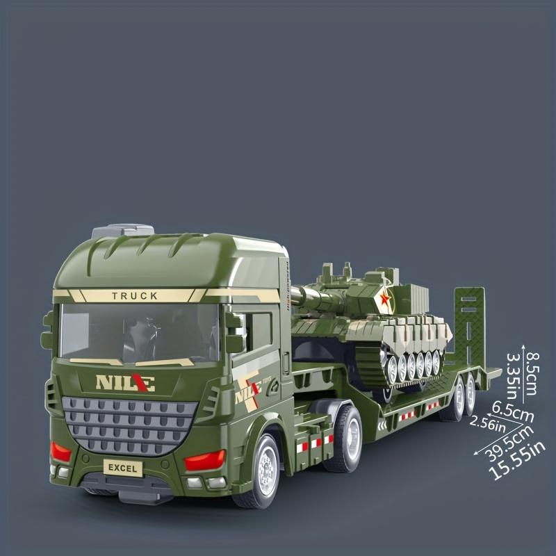 2 Large Inertia Toy Trucks Set - Manual Push Power, Excavator, Military Tank, Educational Engineering Playset with Transport Trailers for Kids Aged 3-6 Years, Develops Fine Motor Skills, Encourages Imaginative Play and Learning
