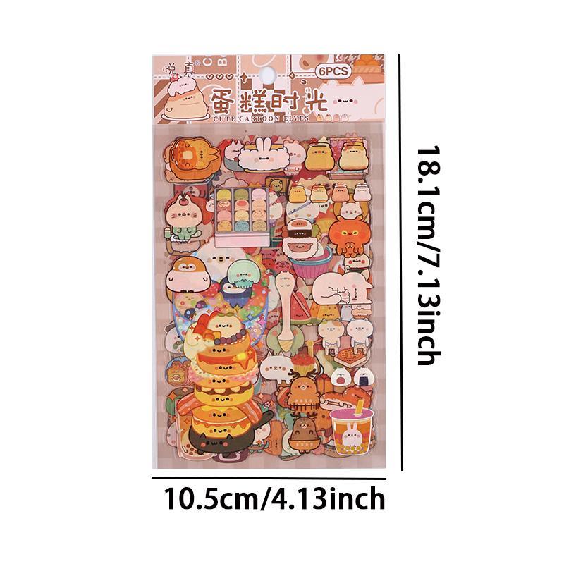 Cute Cartoon Animal Fruit Pattern Sticker (6 Counts), Waterproof Creative Sticker, Decorative Sticker for Scrapbook, Diary, Notebook