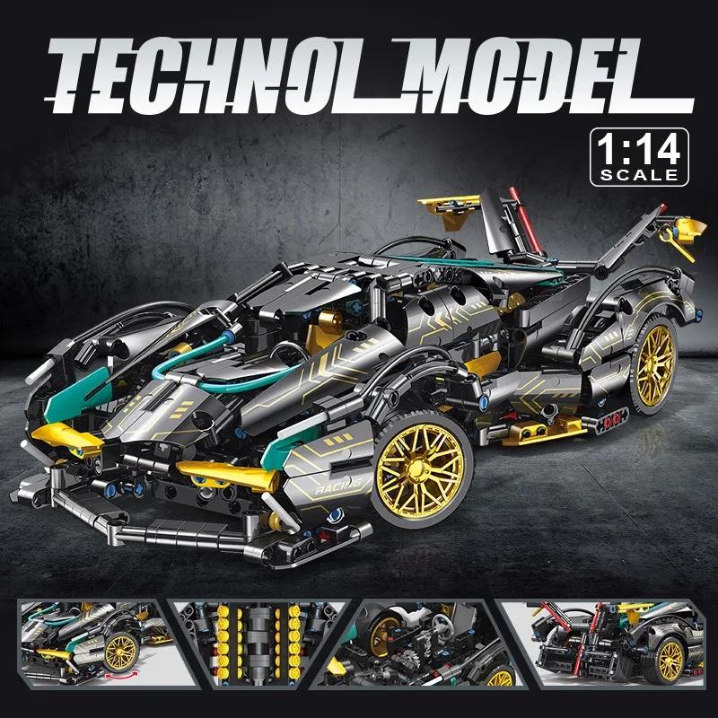 Technic Car Model 1:14 Black Gold V12 Sports Car Assembled Blocks Boy Hands-On Brain Educational Toy Holiday Gift 1012pcs Building Block Toys Set buildingbrickset
