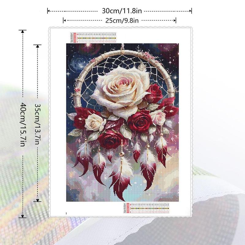 Rose & Feather Pattern DIY Diamond Arts Colorful Painting Kit without Frame, DIY 5D Diamond Arts Colorful Painting Kit, Wall Art Decor for Home Living Room Bedroom